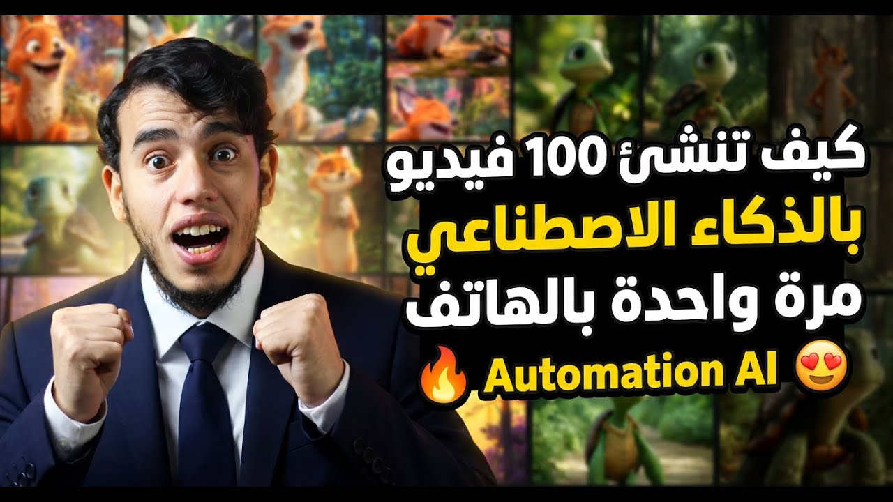طريقة انشاء اكثر من 100 فيديو بنقرة زر واحدة بالذكاء الاصطناعي من الهاتف مجانا؟ Automation AI😍🔥