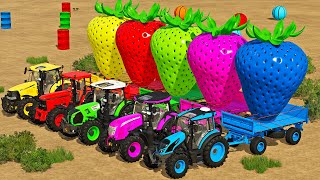 CLAAS vs MCCORMICK vs JOHN DEERE vs FENDT TRACTORS BATTLE WITH STRAWBERRIES  Farming Simulator 22