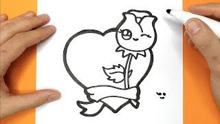 Aprende a dibujar un corazon y una rosa kawaii