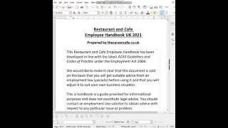 Restaurant and Cafe  Employee Handbook UK 2021