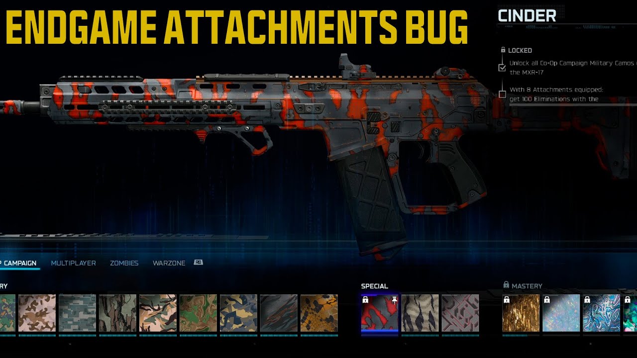 Solve MXR-17 CINDER CAMO 8 Attachments  BUG In ENDGAME - COD BO7