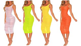 HAPCOPE Women's Sleeveless Sheer Mesh Cover Ups Bodycon Tank Dress Midi Club Dresses