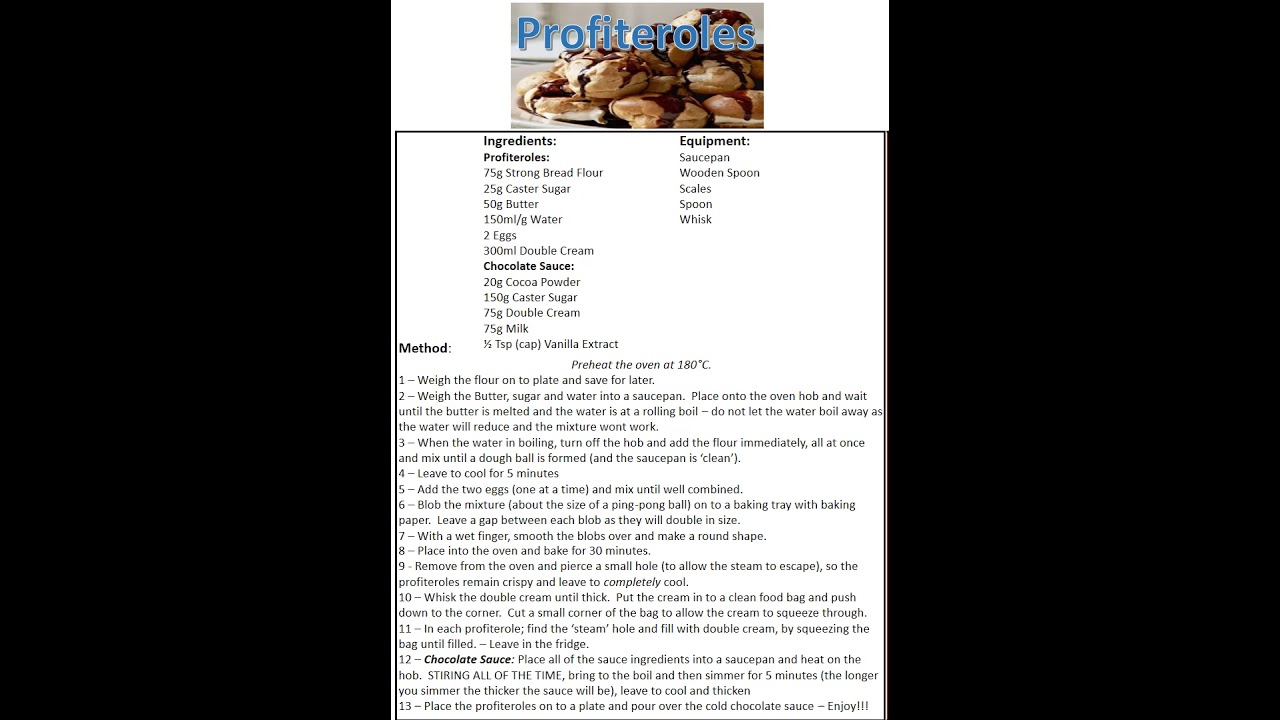 Profiteroles   Recipe Card