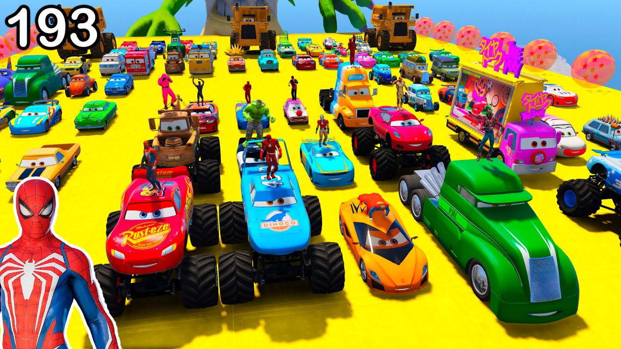 GTA V Mods Stunt Car Racing Challenge By SPIDERMAN With Amazing DISNEY CARS AND MCQUEEN ep 193