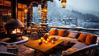 Relaxing Winter Jazz Music in Cozy Coffee Shop Ambience with Crackling Fireplace for Study, Work