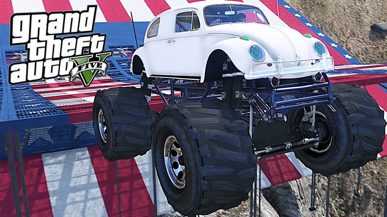 Volkswagen Vw Beetle Monsters Truck Gta 5 Mt Chiliad Stunt Jump Mods Youtube