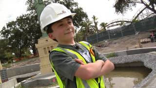Atticus Shaffer "Brick" from "The Middle" checks out the construction at Legoland Florida