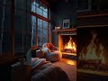 Cozy rainy bedroom with fireplace and warm candlelight 🔥
