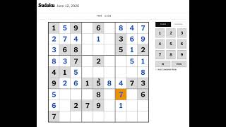New York Times Sudoku Hard Solution for June 12, 2026: Solving without Markings Nyt Hard Sudoku Walkthrough June 12 2026
