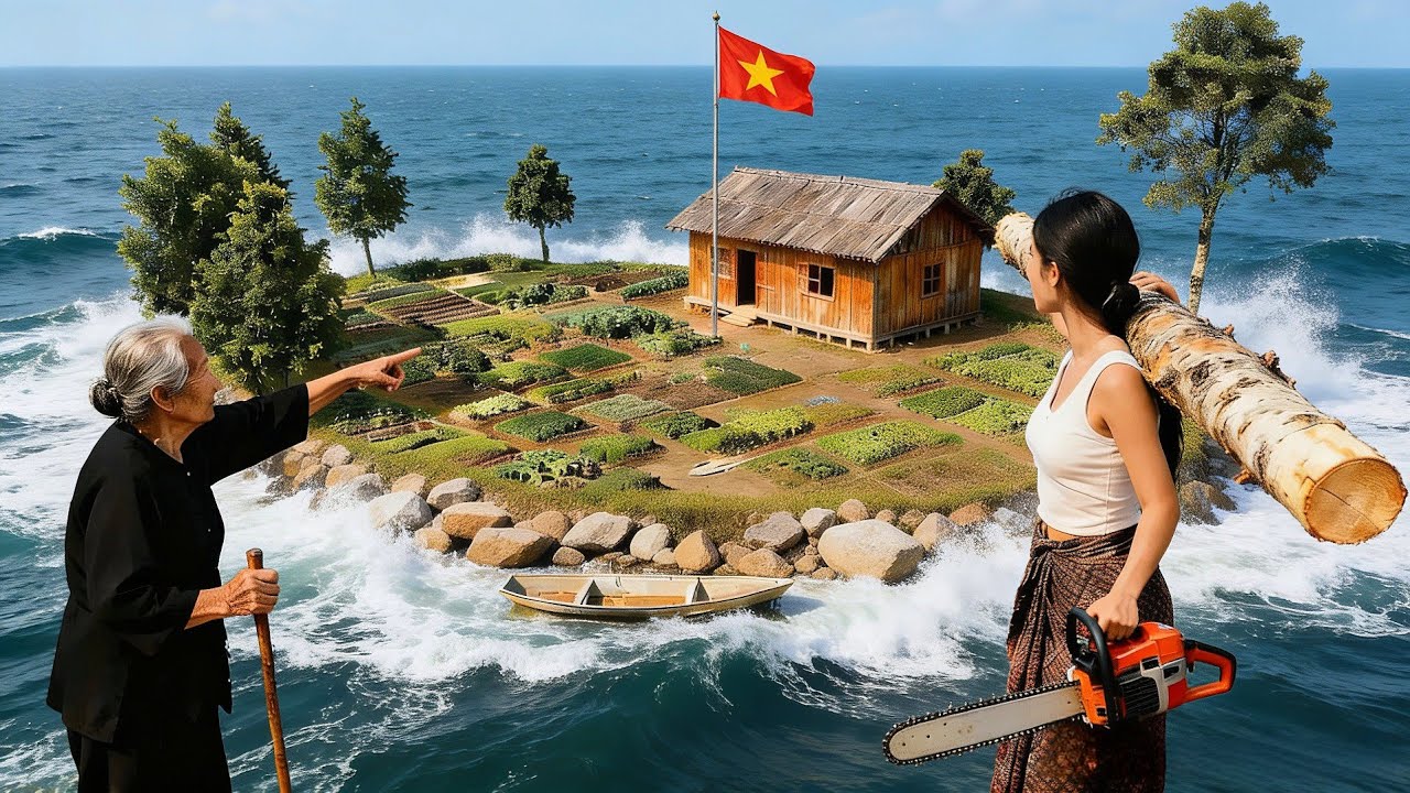 Young woman: Building her dream log cabin on an island that will sustain life for hundreds of years