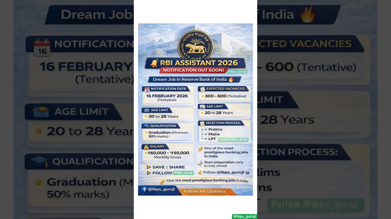 RBI Assistant 2026 Notification &ndash; OUT SOON! 🚨 #ytshorts #ytshortsindia #rbiassistant2026