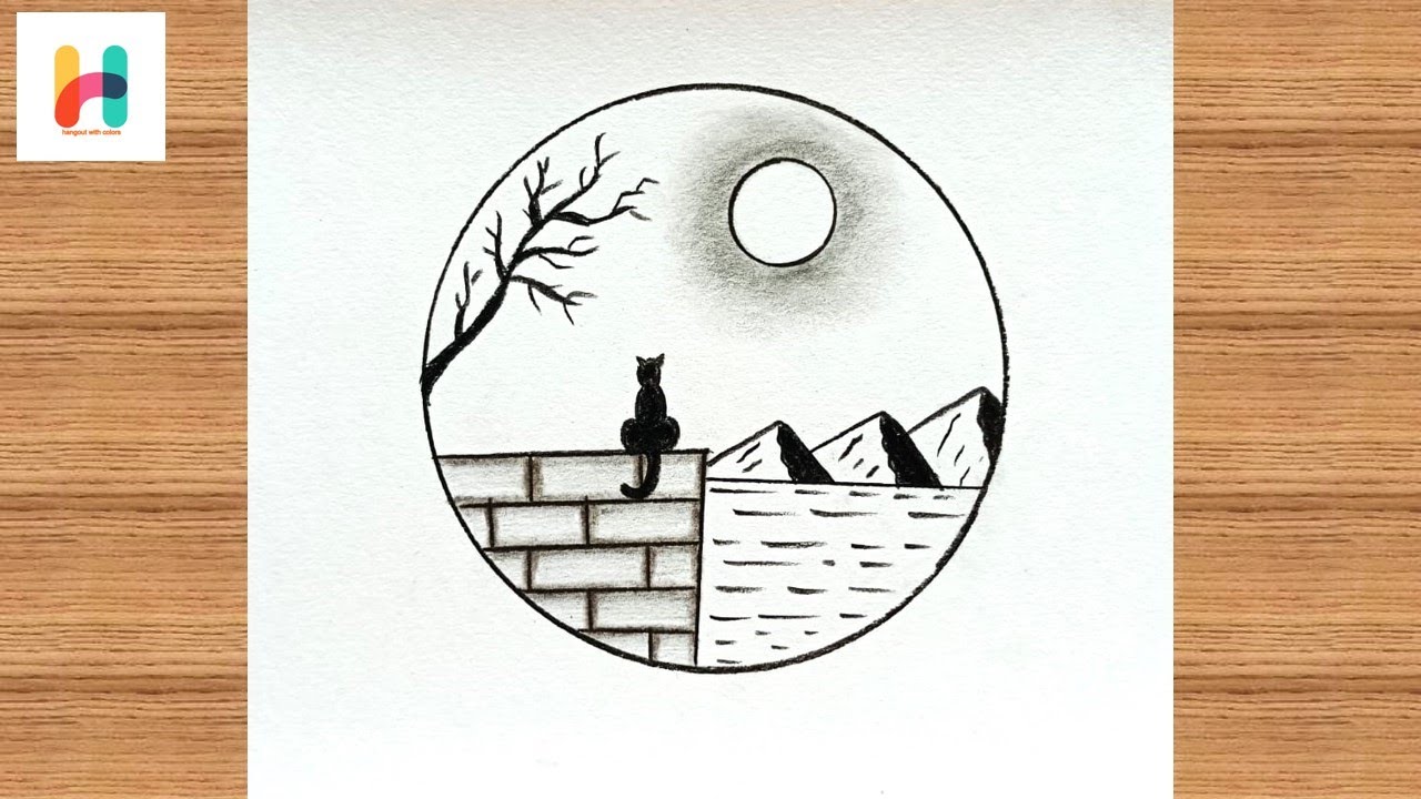 how to draw a simple circle scenery easy - YouTube