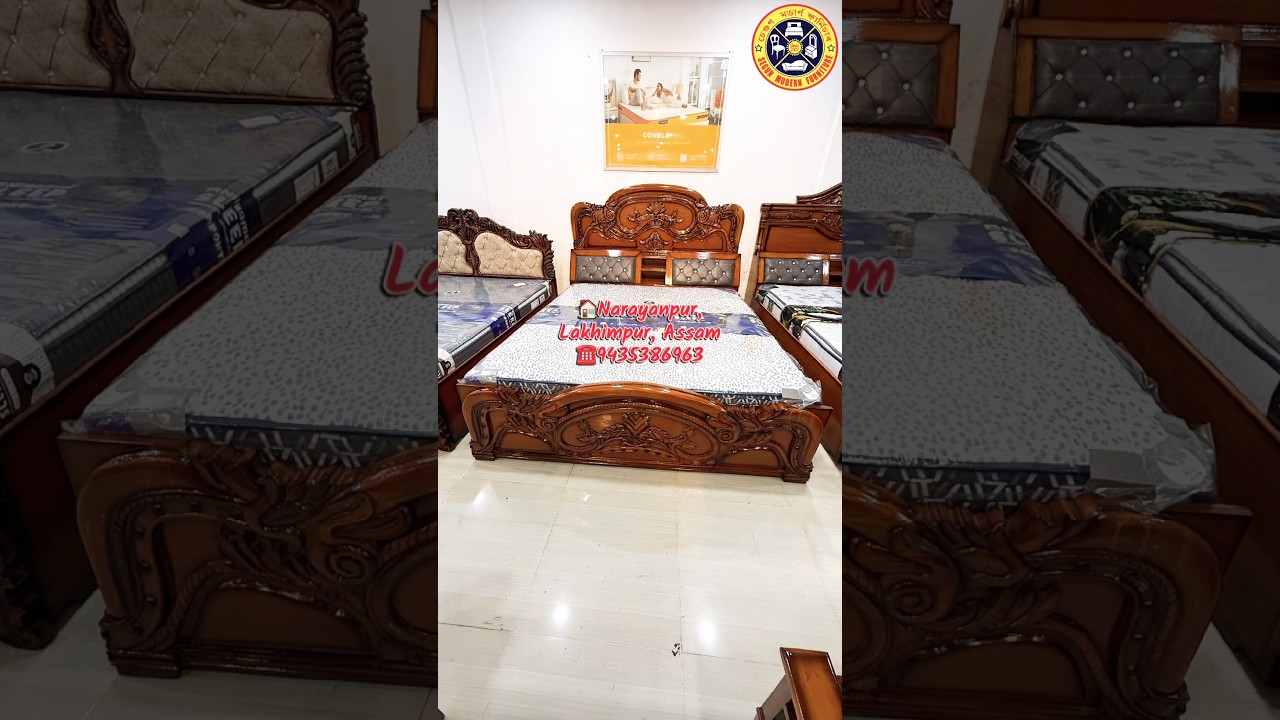 Modernly Curved Segun Wooden Curving Bed with Side Palla for Convenience. ☎️9435386963 