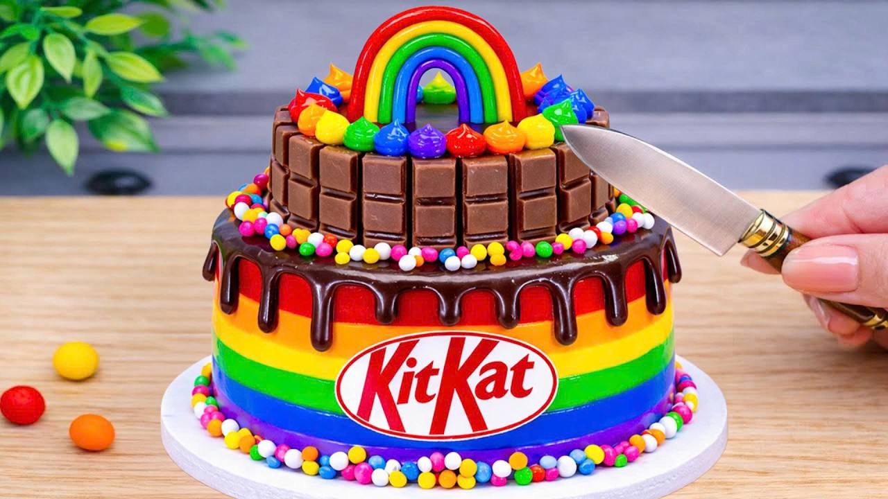 Rainbow KITKAT Cake with Glossy Chocolate Drip 🍫🌈 Mini Cake Magic