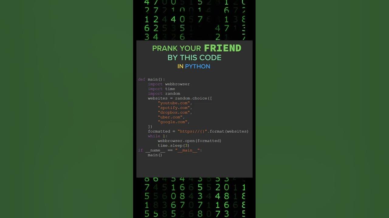 Here’s a code in how to irritate and prank your friend by python. # ...