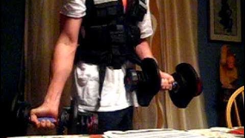 P90X Shoulders and Arms Static Arm Curl 25lbs dumbbell 20lbs vest