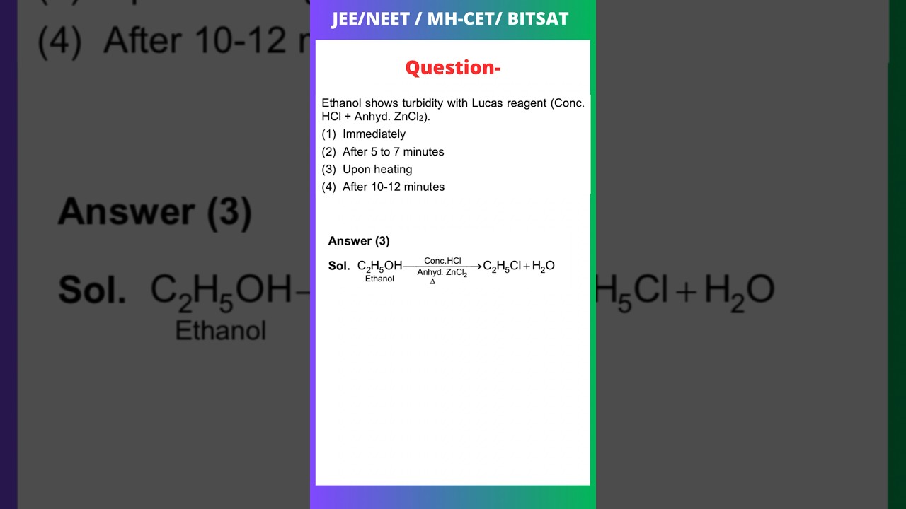 Ethanol show turbidity with Lucas reagent | Jee mains 27 Jan-24 shift-1