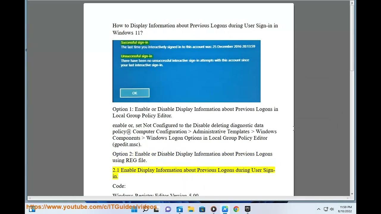 Display Information about Previous Logons during User Signin in