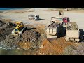 Most Wonderful Action Beach Reclamation Operation Dozer Pushes Soil Stone, Dump Truck Unloaded Stone