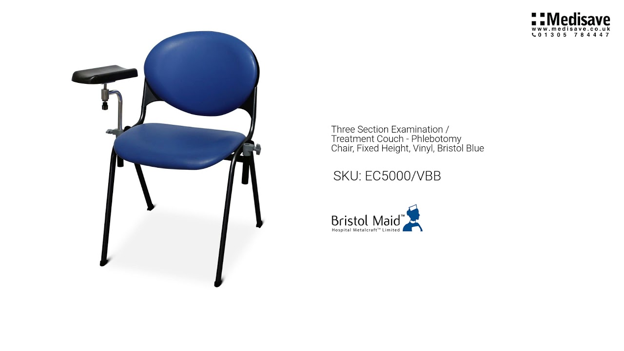 Three Section Examination Treatment Couch Phlebotomy Chair Fixed Height Vinyl Bristol Blue EC5000 VB