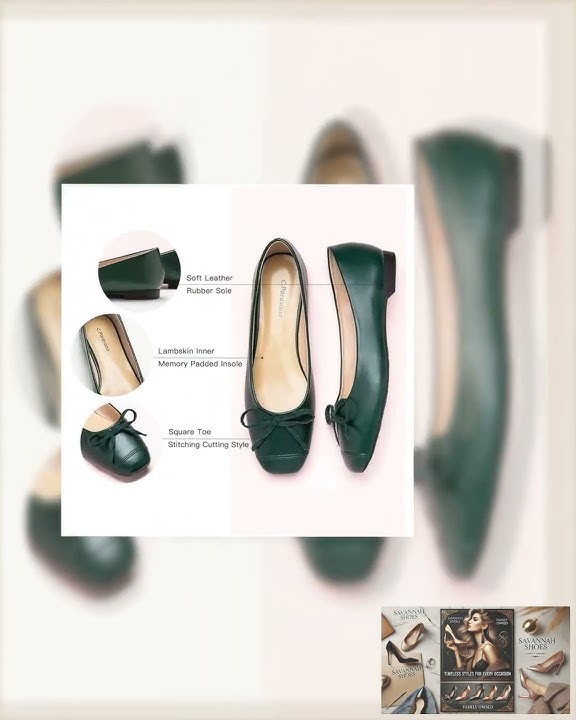 C.Paravano Flats Shoes for Women Dark Green Ballet Flats Square Toe Dark Green