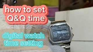 how to set digital watch time. Q&Q watch time set