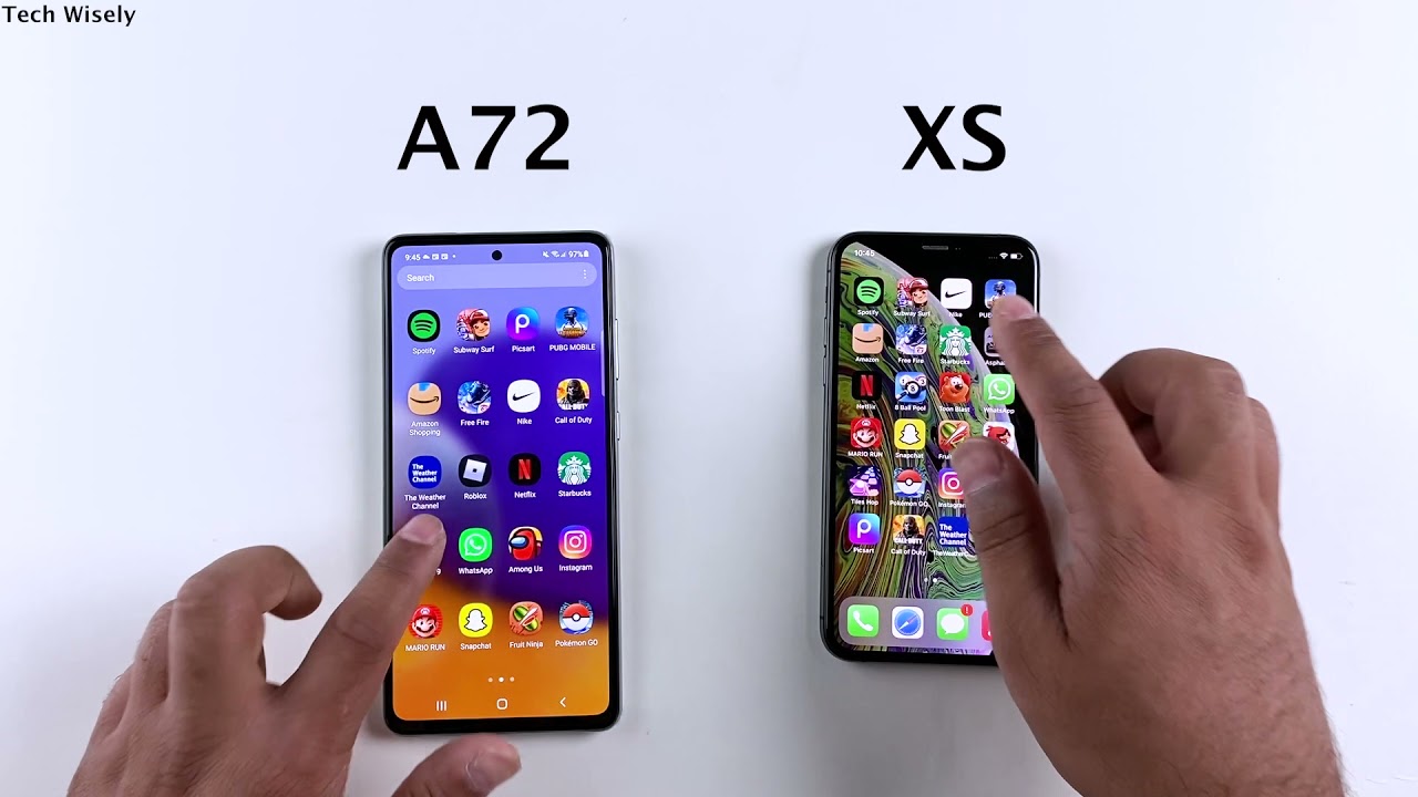 SAMSUNG A72 vs iPhone XS Speed Test & Ram Management