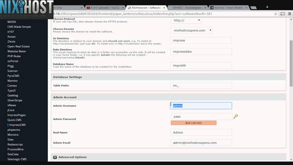 Installing ImpressCMS with Softaculous in cPanel - YouTube