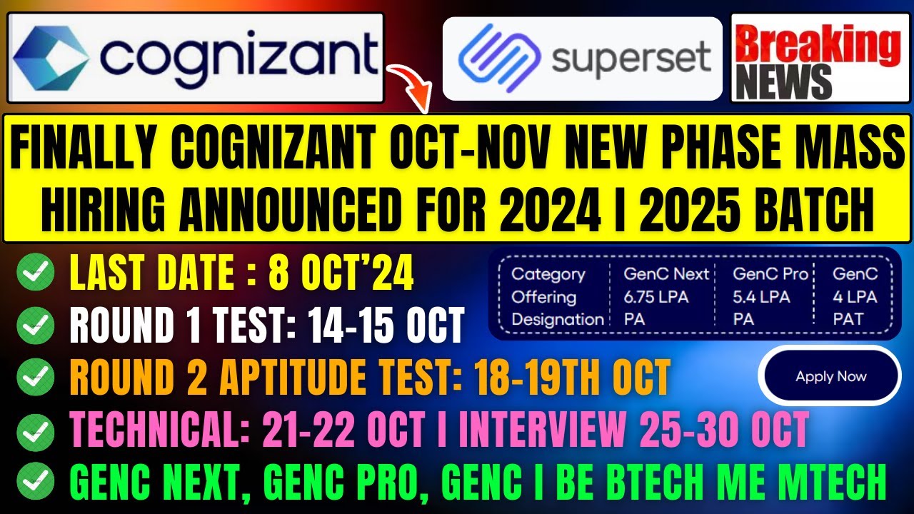 Cognizant Superset Mass Hiring For 2024 | 2025 Batch | Finally New ...