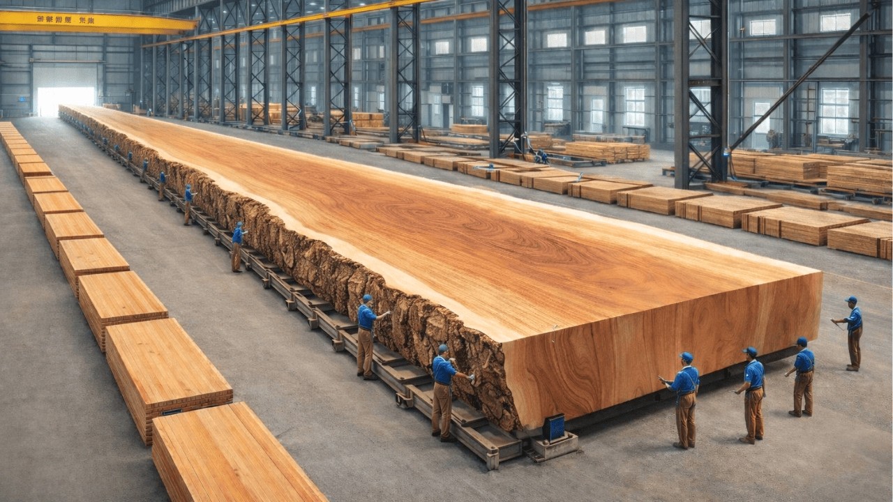 Inside The Modern Wood Sawmill: How Giant Timber TrunksTo Perfect Solid Wood Tables