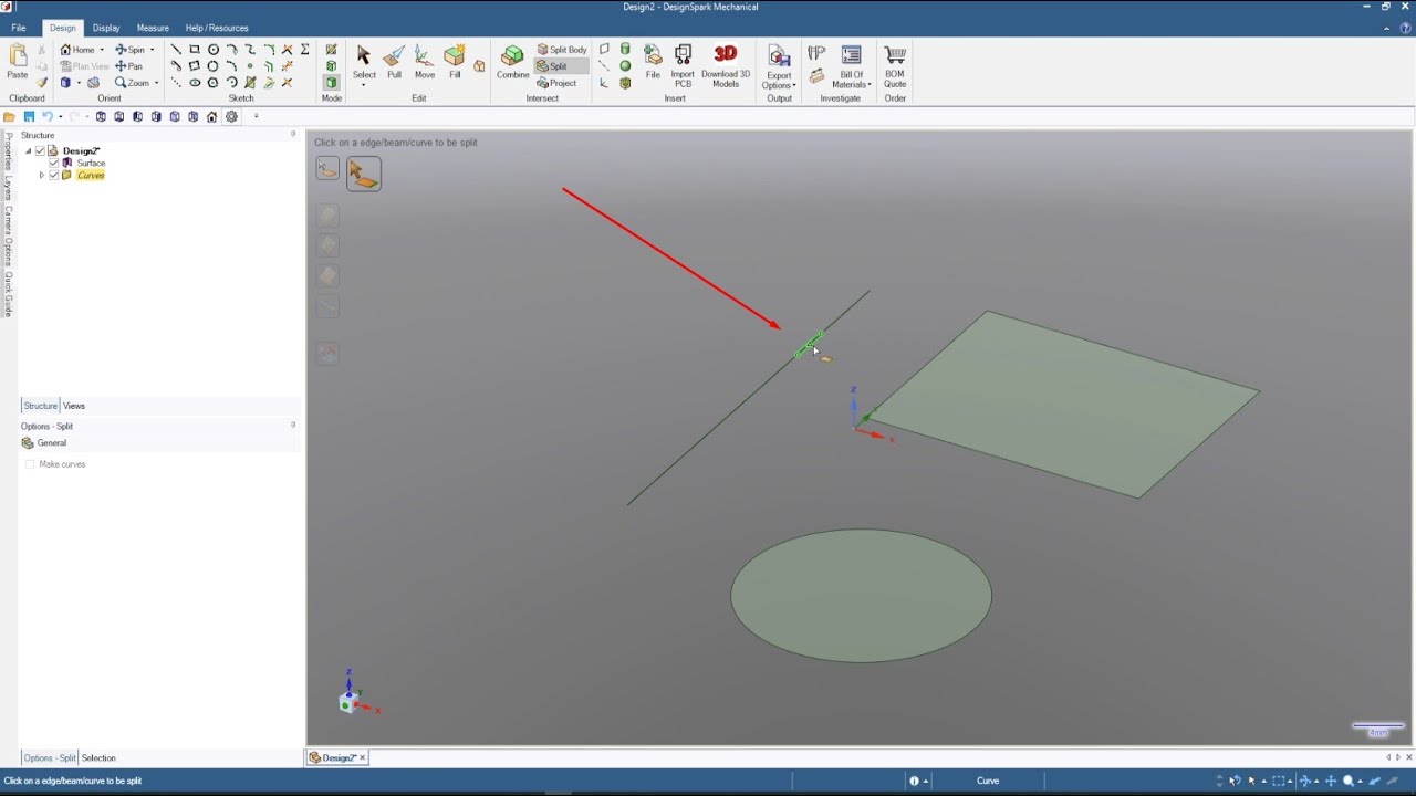 DesignSpark Mechanical Break your sketch line into more pieces with