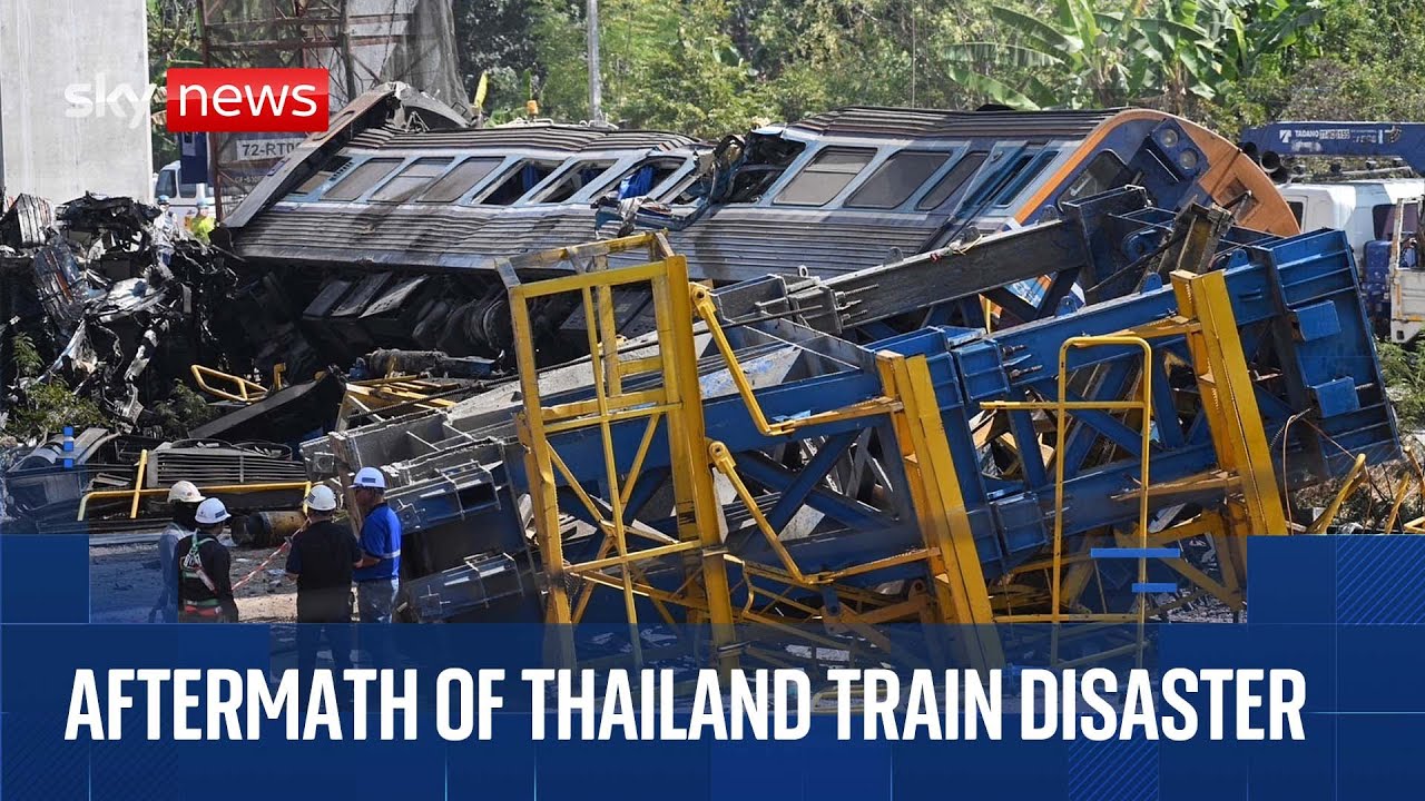 Thailand train disaster: Dozens killed as crane falls on to moving train