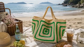 Crochet Beach Tote Bag | Relaxing Summer Picnic by the Sea.