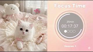 🎀 Pomodoro Timer 2 Hours | 25/5 Pomodoro x4 | Circular Progress Bar | Lo-fi Music 🐱🤍
