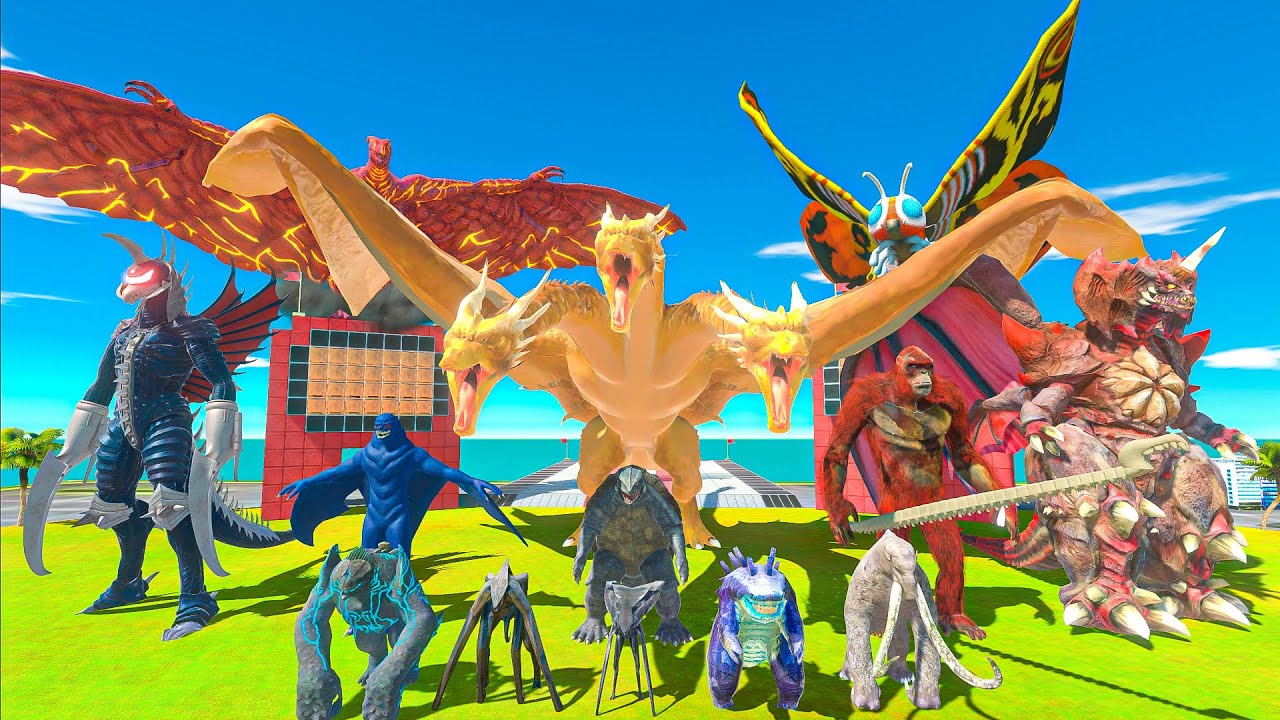 Team King Ghidorah vs Team Kong and Godzilla - Animal Revolt Battle Simulator