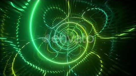 Gradient Neon Spiral Metal Tunnel Background. Endless Flight Forward. Modern Neon Lighting. Seam...