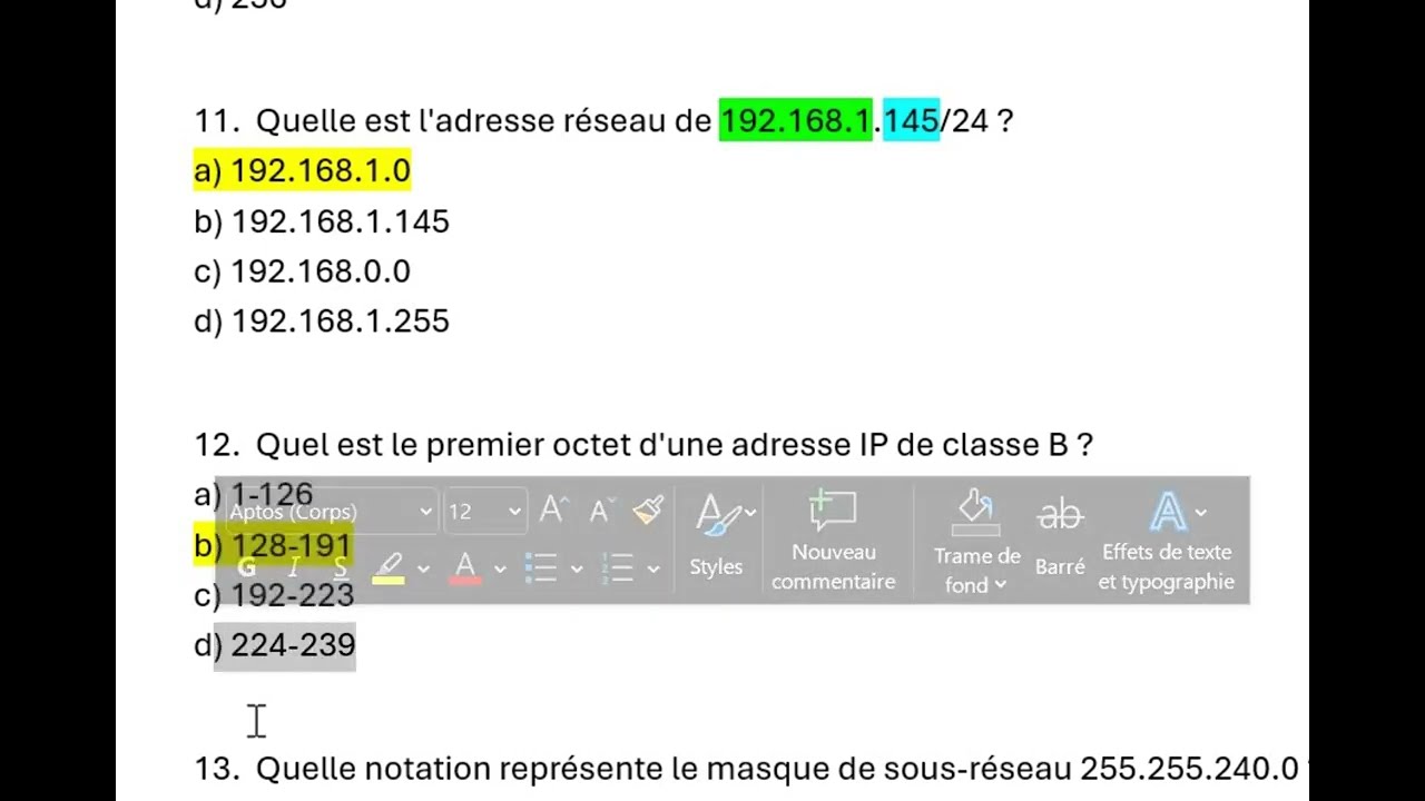 TOP 20 QCM sur l'Adressage IPv4 avec Solution et Explication