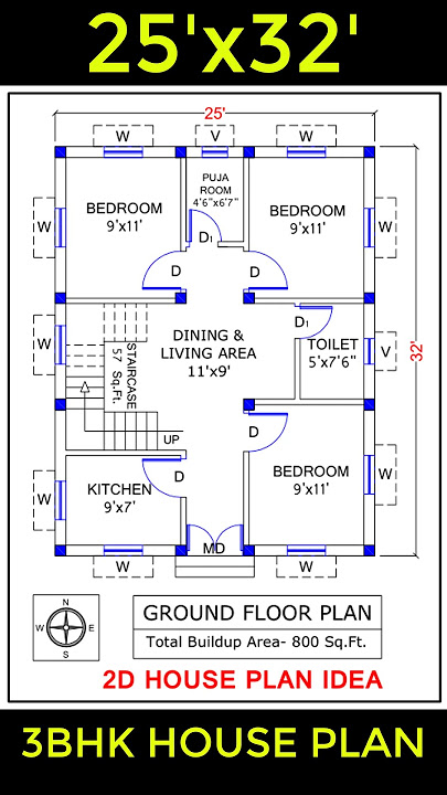 800 Sq. Ft. House Plan Design || 25'x32' House Plans ||
