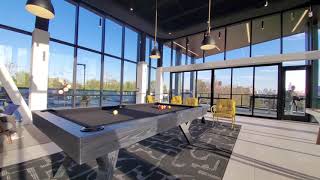 The community lounge at Bucktown's new Triangle Square apartments