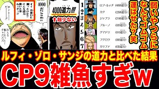 ワンピース考察 Cp9の道力が雑魚すぎる 麦わらの一味の道力と比べてみた結果がヤバイw Cp9はゴムゴムの実護送する資格なさすぎな件 ワンピース ネタバレ One Piece考察 Youtube