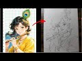 Cute Krishna ji drawing, how to draw Krishna ji. Outline tutorial step by step #art #krishnaji
