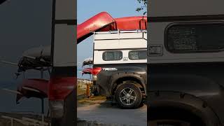 #tadoussac #vanlife getting the canoe on top off the truck with my mainsail sheet blocks