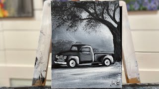 How to Paint an OLD TRUCK & TREE  acrylic Painting Tutorial