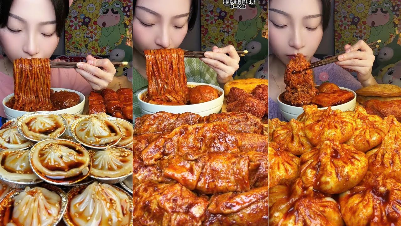 Spicy Noodles, Saucy Meat Rolls, Cheese Balls & Fried Chicken Mukbang ASMR