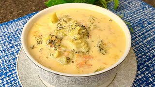 شوربة البروكلي تشيدر الشهيرة بالطعم الغني الرائع والقوام الكريمي-Creamy Broccoli Cheddar Soup