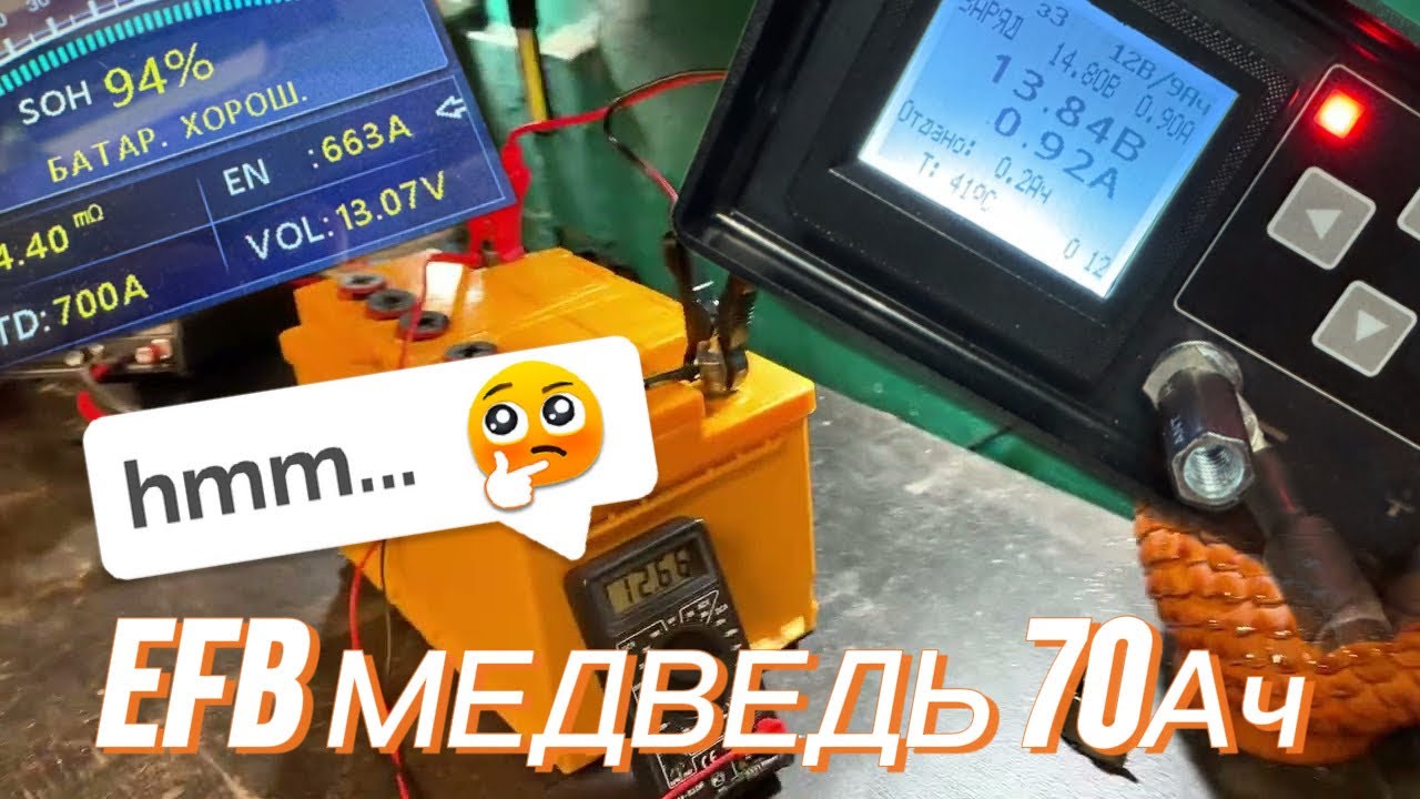 Заряд и обслуживание АКБ EFB Медведь 70 Ач (700А), устройством Кулон 830.