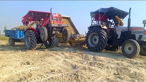 Eicher 557 tractor Loading Soil in Massey1035 tractor trolley || Tractor using land leveller Driven