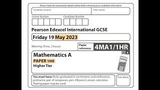 IGCSE Mathematics June 2023 - 4MA1/1HR