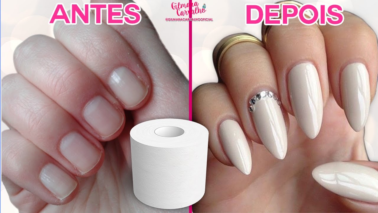 Unha postiça papel higiênico 🧻 #alongamento de unha caseiro - YouTube