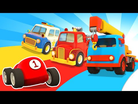 Vehículos de Servicio- Camión de Bomberos, Coche de Policía. Dibujos animados de coches para bebés.
